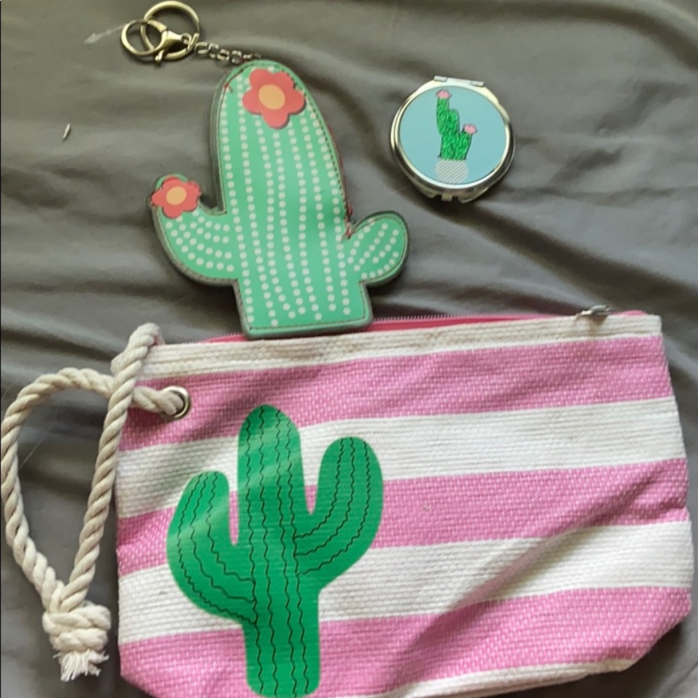 Cactus bag, change purse, and mirror